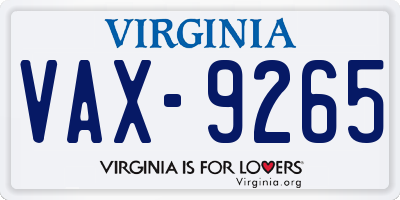 VA license plate VAX9265