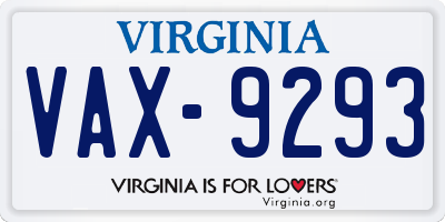 VA license plate VAX9293