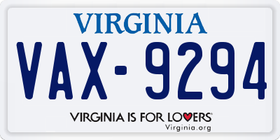 VA license plate VAX9294