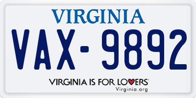 VA license plate VAX9892