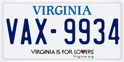 VA license plate VAX9934