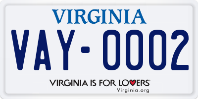 VA license plate VAY0002