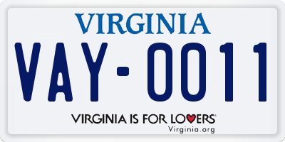 VA license plate VAY0011
