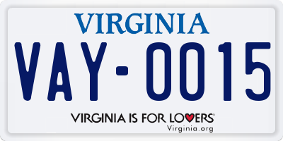 VA license plate VAY0015
