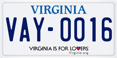 VA license plate VAY0016