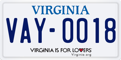 VA license plate VAY0018