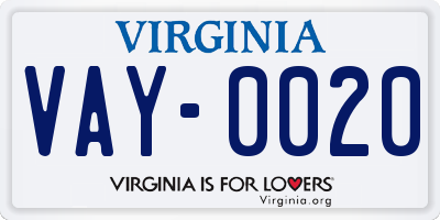VA license plate VAY0020
