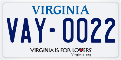 VA license plate VAY0022