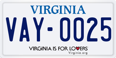 VA license plate VAY0025
