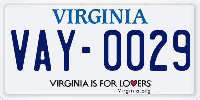 VA license plate VAY0029