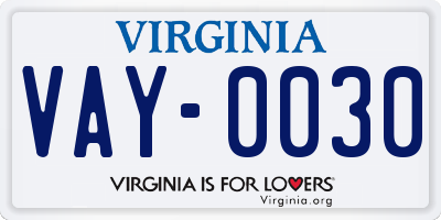 VA license plate VAY0030