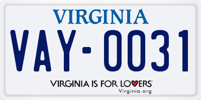 VA license plate VAY0031
