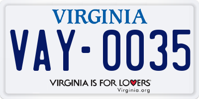 VA license plate VAY0035