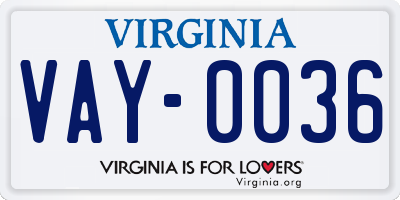 VA license plate VAY0036