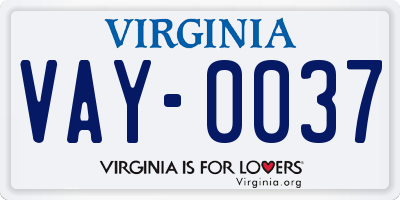 VA license plate VAY0037
