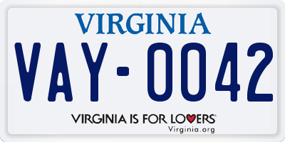 VA license plate VAY0042