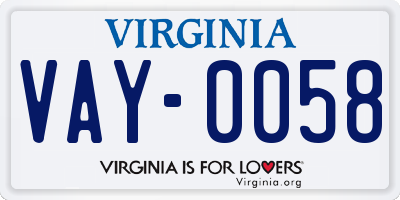 VA license plate VAY0058