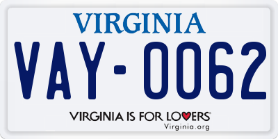 VA license plate VAY0062