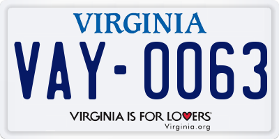 VA license plate VAY0063