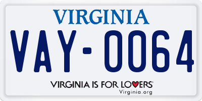 VA license plate VAY0064