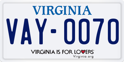 VA license plate VAY0070