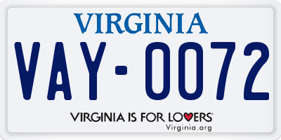 VA license plate VAY0072