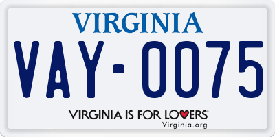 VA license plate VAY0075