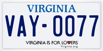 VA license plate VAY0077