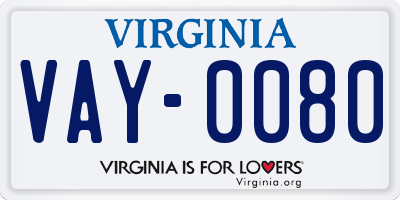 VA license plate VAY0080
