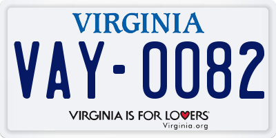 VA license plate VAY0082