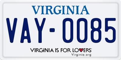 VA license plate VAY0085