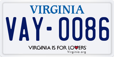 VA license plate VAY0086