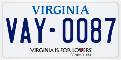 VA license plate VAY0087