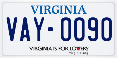 VA license plate VAY0090