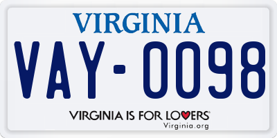 VA license plate VAY0098