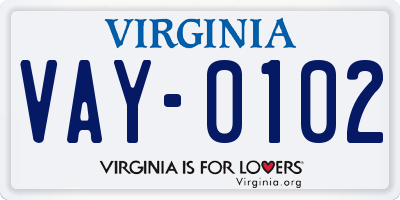VA license plate VAY0102