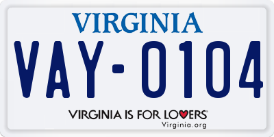 VA license plate VAY0104