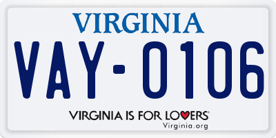 VA license plate VAY0106