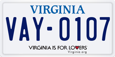 VA license plate VAY0107