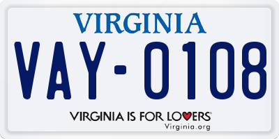 VA license plate VAY0108
