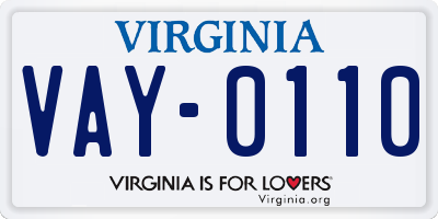 VA license plate VAY0110