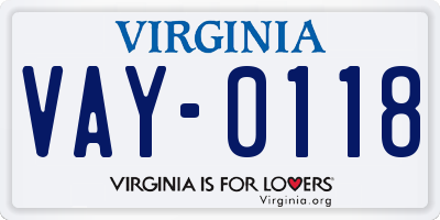 VA license plate VAY0118