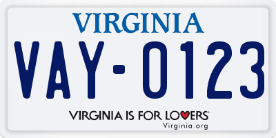 VA license plate VAY0123