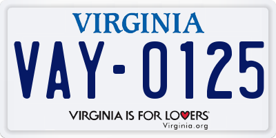 VA license plate VAY0125