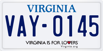 VA license plate VAY0145