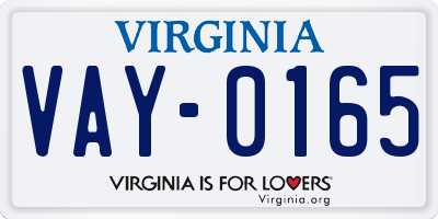 VA license plate VAY0165