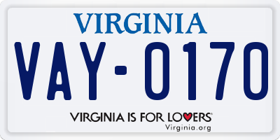 VA license plate VAY0170