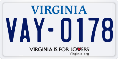 VA license plate VAY0178