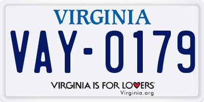 VA license plate VAY0179