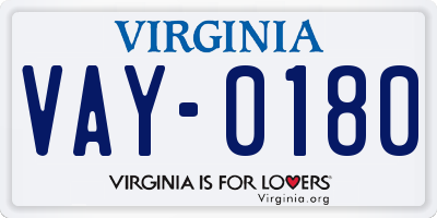 VA license plate VAY0180